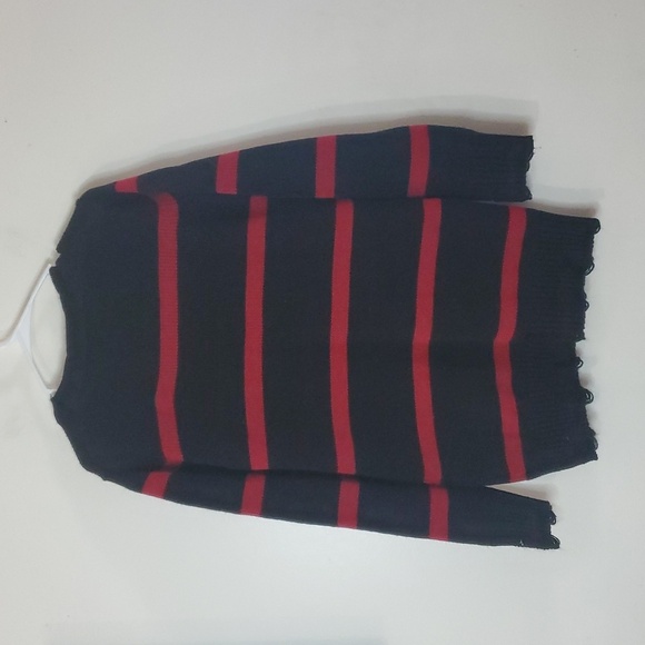 Dolls Kill Widow Black Red Stripe Button Cardigan Size Small Oversized Distress - Picture 6 of 9